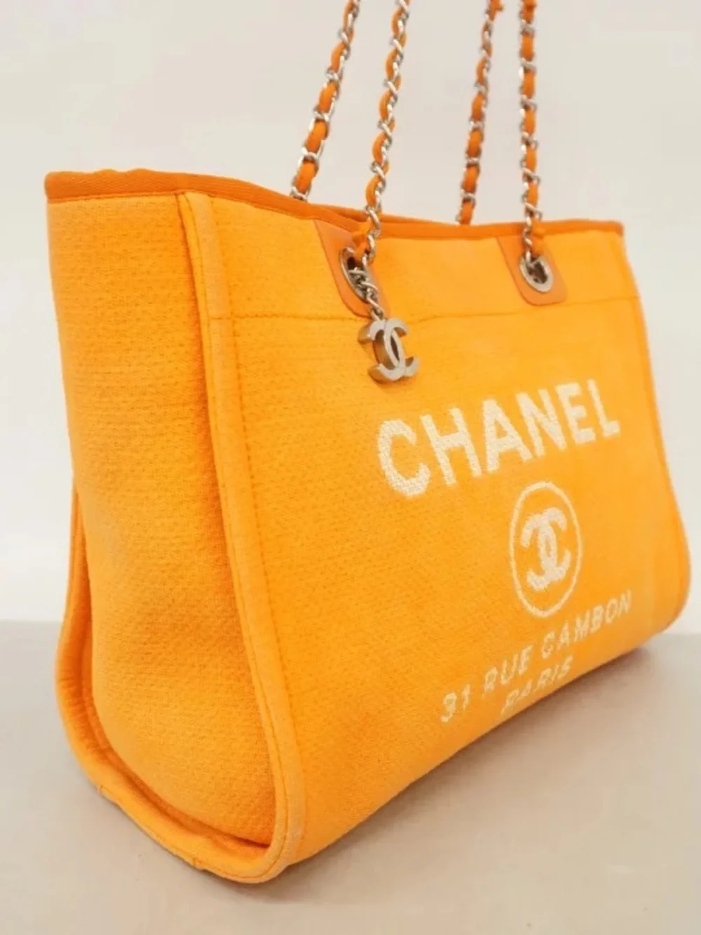 Authentic CHANEL Medium Deauville orange mixed fibers tote